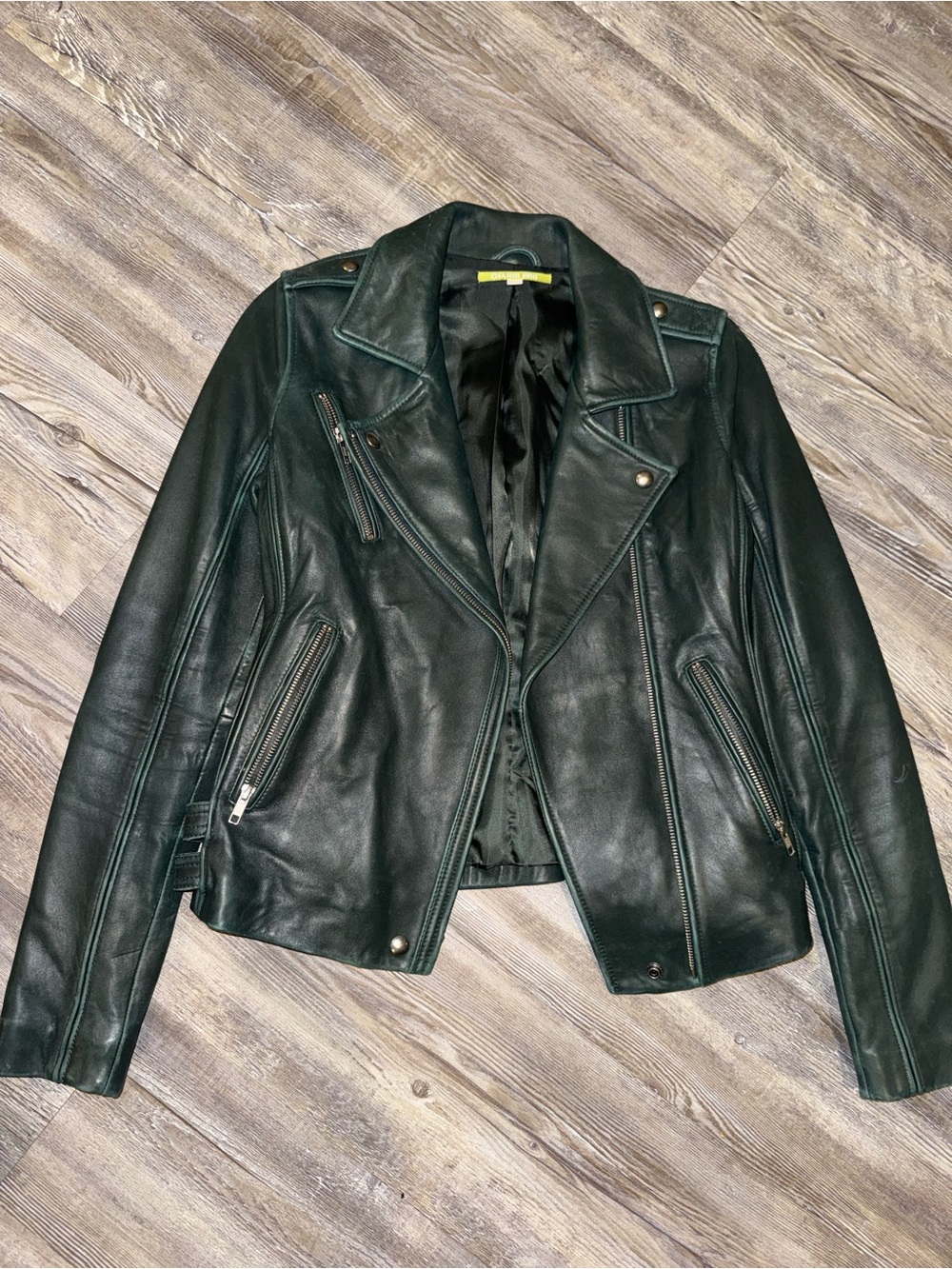 Gianni Bini Dark Green Leather Moto Jacket